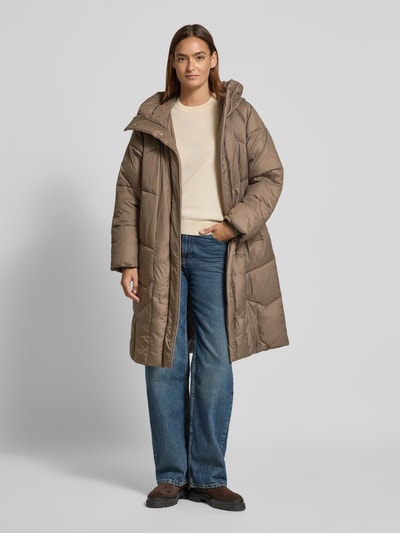 FREE/QUENT Płaszcz pikowany z kapturem model ‘TIANA’ Szarobrązowy 1