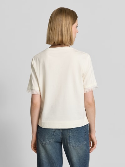 Marc Cain t-shirt z lnu z frędzlami Piaskowy 5