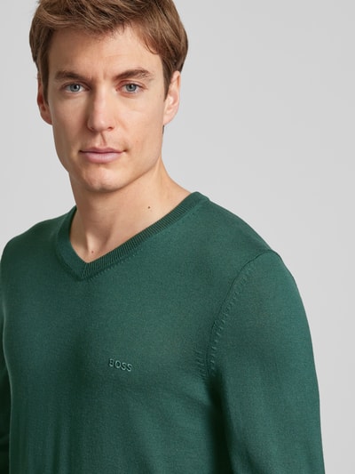 BOSS Gebreide pullover van scheerwol, model 'Baram' Donkergroen - 3