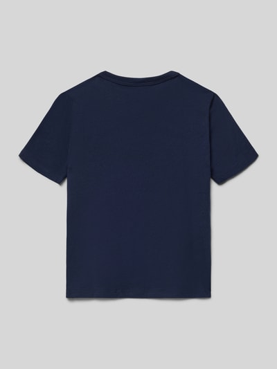 Productfoto, Regular Fit T-shirt met logoprint van GAP voor kinderen, puur katoen, ronde hals, ruglengte maat 116: 45 cm, effen donkerblauw.
