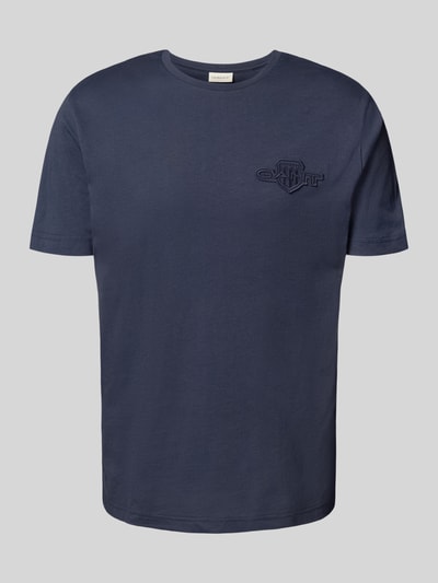 Gant Regular fit T-shirt met labelstitching en ronde hals Donkerblauw - 2