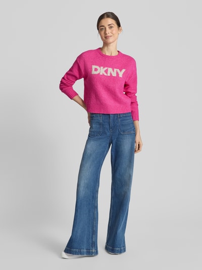 DKNY Gebreide pullover met labelprint Felroze - 1