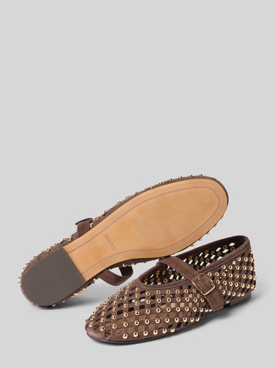 Produktfoto, Ballerinas aus echtem Leder Nietenbesatz von INUOVO, braun, abgerundete Passform, semitransparentes Design, glatte Sohle, Absatzhöhe 1 cm bei Größe 40