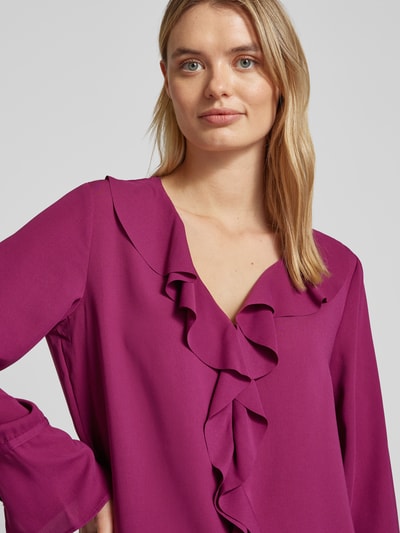 s.Oliver BLACK LABEL Regular fit blouse met volants en V-hals  Paars - 3