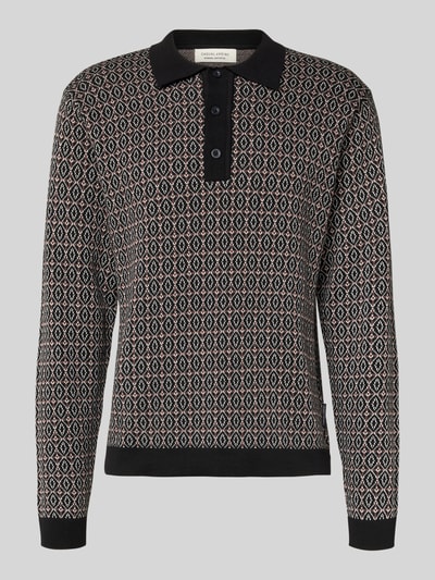Casual Friday Slim fit pullover met polokraag, model 'Jacquard' Zwart - 2