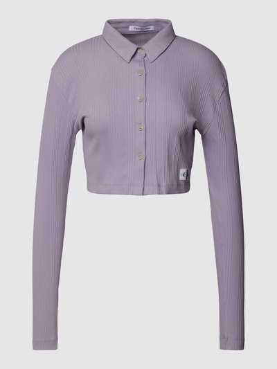 Calvin Klein Jeans Cropped Strickjacke mit Label-Patch Modell 'BADGE ELONGATED' Lavender 2