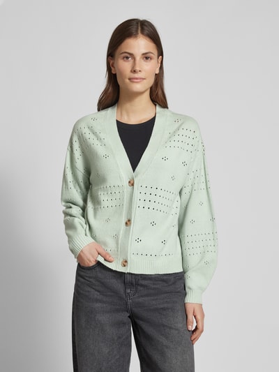 Vila Cardigan met broderie anglaise, model 'RIL' Rietgroen - 4