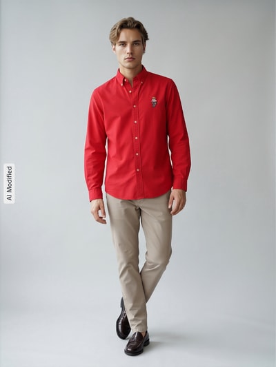 Polo Ralph Lauren Koszula casualowa z czystej bawełny z haftowanym detalem z motywem Czerwony 1