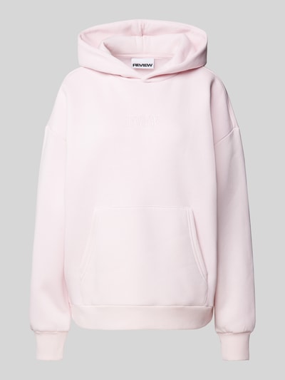 Review Hoodie met labelstitching en kangoeroezak Rosé - 1