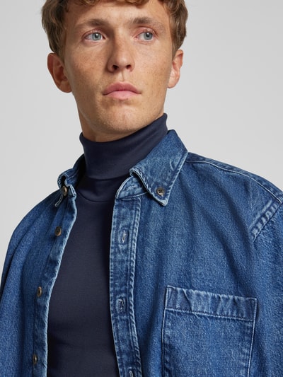 Marc O'Polo Regular fit turtleneck met mouwboordjes Marineblauw - 3