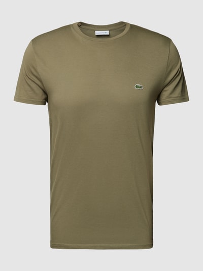 Lacoste T-Shirt in unifarbenem Design Modell 'Supima' Oliv 2