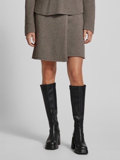 Oui Knielange rok met elastische band Taupe - 4