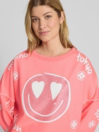 miss goodlife Oversized sweatshirt met siersteentjes Neon roze - 3