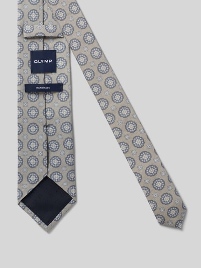 Produktfoto, Krawatte aus Seiden-Woll-Mix von OLYMP in Beige mit blauem, floralem Muster, feine strukturierte Stoffoberfläche