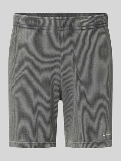 Produktfoto, Shorts mit Strukturmuster und elastischem Bund von CHAMPION, szary bawełniany krój regular fit ze strukturą, label-stitching, Szerokość w rozmiarze M: 40 cm, długość nogawki od wewnątrz: 19 cm
