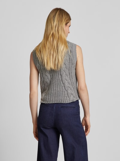 Vero Moda Regular Fit Pullunder mit Wollanteil und Zopfstrickmuster Modell 'KEYSA' Mittelgrau 5