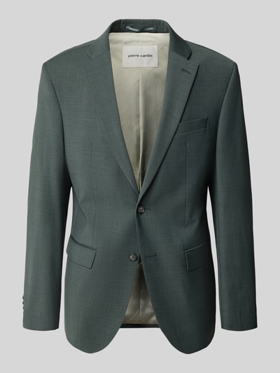 Produktfoto, Slim Fit 2-Knopf-Sakko mit Pattentaschen Modell 'Grant' von Pierre Cardin, grau-grüne Farbe, klassische Form, feine Struktur, Schurwoll-Mix mit Stretch-Anteil, Reverskragen, Vorderansicht, Herren 2-Knopf-Sakko