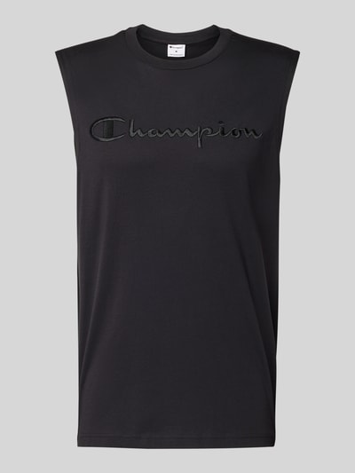 Produktfoto, Top mit Label-Stitching und Rundhalsausschnitt von CHAMPION in Schwarz aus Reine Baumwolle, Regular-Fit, Rückenlänge 71 cm Größe M.