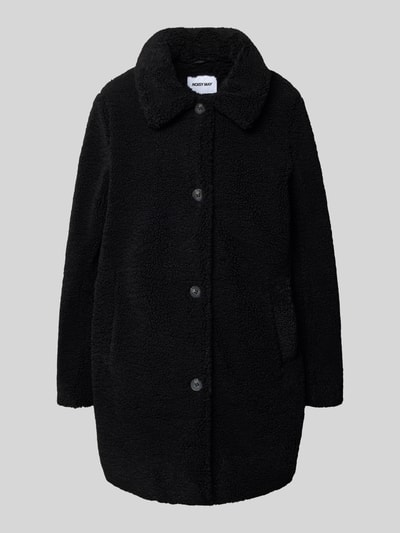 Produktfoto, Mantel aus Teddyfell Modell 'NATI' von NOISY MAY®, schwarz, Regular Fit, Umlegekragen, Knopfleiste, weiche Textur