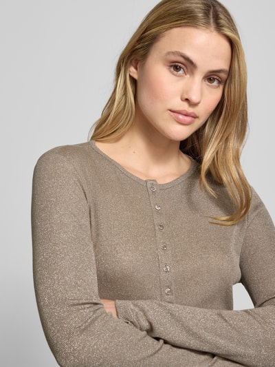 OPUS Bluzka z mieszanki wiskozy z długim rękawem i listwą guzikową model ‘Sosmica’ Szarobrązowy 3
