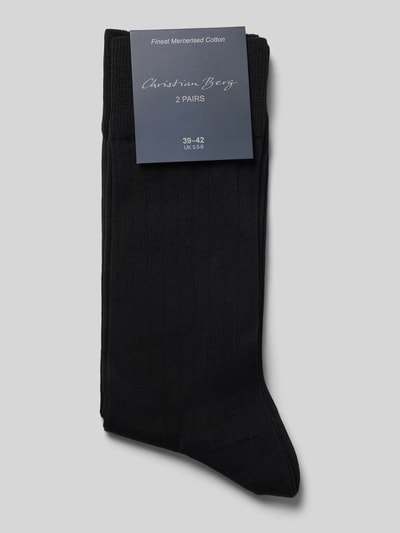 Produktfoto, Socken aus Baumwoll-Mix im 2er-Pack von Christian Berg Men, schwarze Farbe, elastisches Rippbündchen, Label-Print