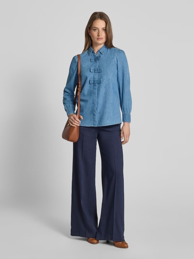 More & More Regular Fit Bluse mit verdeckter Knopfleiste Blau 1
