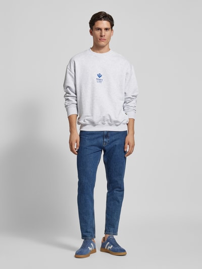 WOODBIRD Sweatshirt met labelstitching, model 'CANE' Lichtgrijs gemêleerd - 1