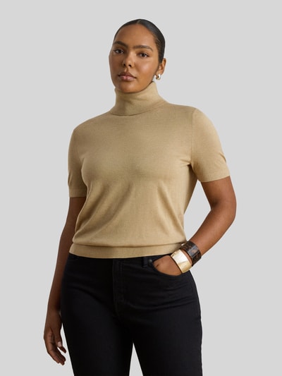 Lauren Ralph Lauren t-shirt o kroju slim fit z dodatkiem jedwabiu model 'RESEDA' Camel 6