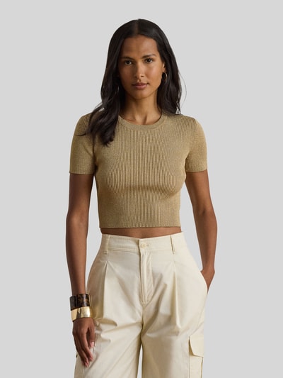 Lauren Ralph Lauren slim fit kort T-shirt van glanzende viscosemix Goud gemêleerd - 4