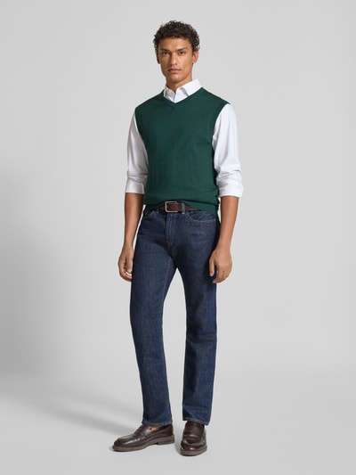 Christian Berg Men Gebreid shirt van een mix van merinowol met V-hals Flessengroen - 1