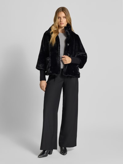s.Oliver BLACK LABEL Relaxed fit jack van imitatiebont met gebreide stormboorden Zwart - 1