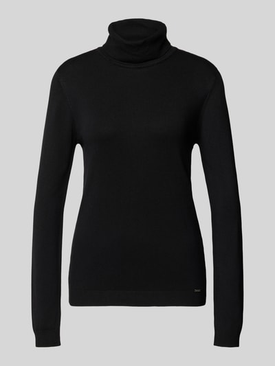Produktfoto, Rollkragenpullover mit Label-Detail von MORE & MORE im schwarzen Viskose-Mix, feine Stricktextur, Slim Fit, Damenmode.