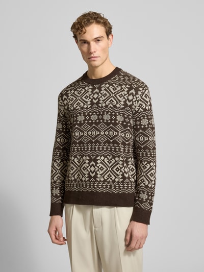 SELECTED HOMME Regular fit gebreide pullover van een wolmix, model 'HOLGER' Donkerbruin - 4