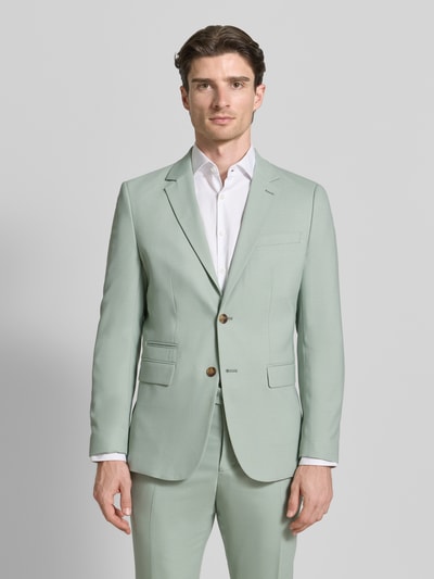 Männermodel trägt Slim Fit Anzugsakko mit Woll-Anteil Modell 'SLIM-NEIL' von SELECTED HOMME, Optik: Unifarben, Ganzkörperansicht von vorne.