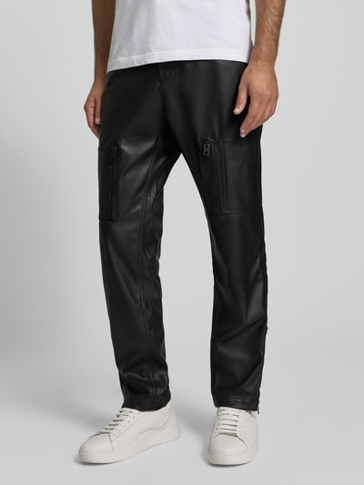 HUGO Regular Fit Hose in Lederoptik mit Reißverschluss-Detail Modell 'ROCO253' Black 4