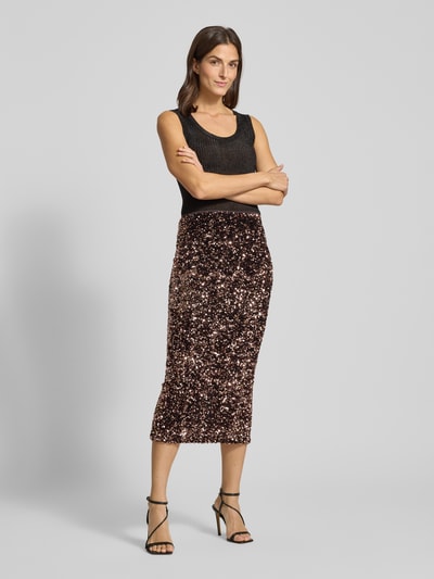 Rich & Royal Midirok met pailletten en loopsplit Donkerbruin - 1