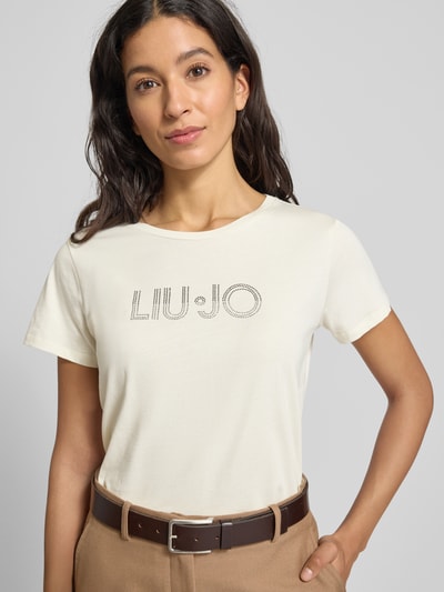 LIU JO SPORT T-Shirt mit Rundhalsausschnitt und Ziersteinbesatz Offwhite 3