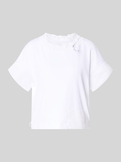 Produktfoto, T-Shirt mit Eingrifftasche am Saum van Marc Cain in wit, mix van katoen en elastaan, los model, ronde hals met tunnelkoord, steekzak, band met tunnelkoord, ruglengte maat 36: 51 cm