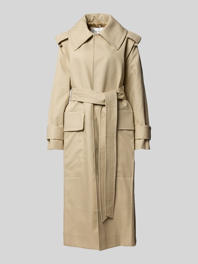 Produktfoto, Trenchcoat aus reiner Baumwolle von Victoria Beckham in Beige, taillierte Passform, Umlegekragen, Taillenband, Pattentaschen