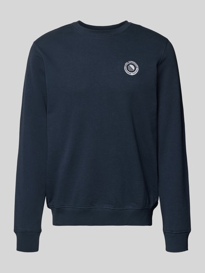 Produktfoto, Regular Fit Pullover mit Logo-Stitching Modell 'Kane' van Blend in donkerblauw katoenmix, ronde hals, elastische boorden