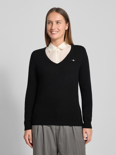GANT Strickpullover aus Lammwoll-Mix mit V-Ausschnitt Black 4