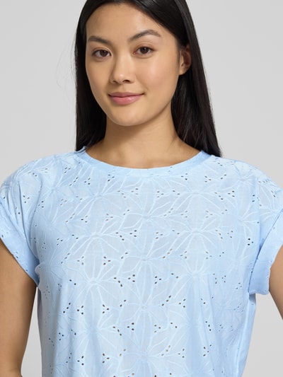 FREE/QUENT T-shirt z haftem angielskim model ‘Blond’ Jasnoniebieski 3