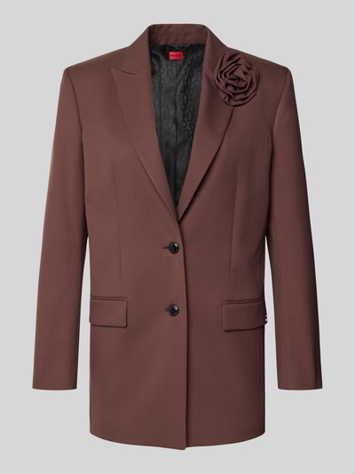 HUGO Relaxed fit lange blazer met bloemenbroche, model 'AROSEA' Chocoladebruin - 2