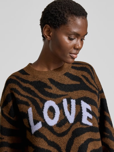 Vero Moda Regular Fit Strickpullover mit Woll-Anteil Modell 'NEWKAI' Cognac Melange 3