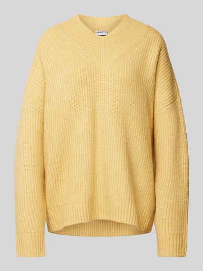 Jake*s Casual Gebreide pullover met ribboorden Lichtgeel - 2