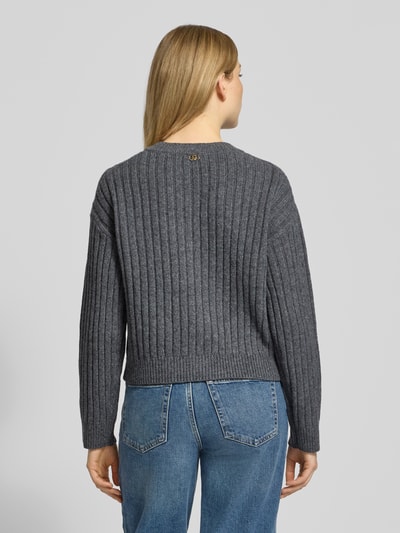 Liu Jo White Strickjacke mit gerippten Abschlüssen Mittelgrau 5