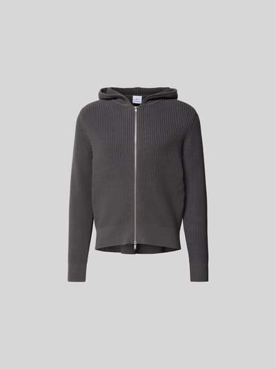 Produktfoto, Regular Fit Jacke in Strick-Optik von WON HUNDRED aus reiner Baumwolle, Kapuze, Zweiwege-Reißverschluss, grau, strukturierte Oberfläche.