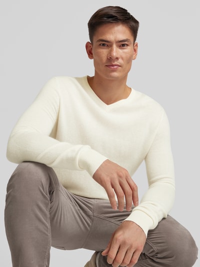 Christian Berg Men Strickpullover mit gerippten Abschlüssen Offwhite Melange 3