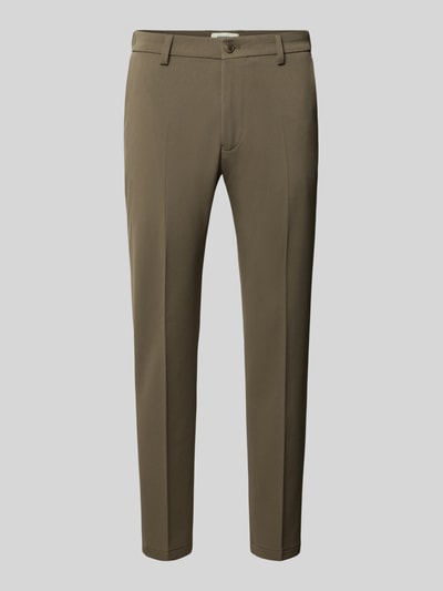 Produktfoto, Slim Fit broek met persplooien model 'AJEND SMU' van DRYKORN, materiaalmix met viscose, olijfgroen, 74 cm binnenbeenlengte, 42 cm bandwijdte, heren