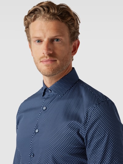 OLYMP No. Six Super slim fit zakelijk overhemd met all-over motief, model 'Nick' Marineblauw - 3